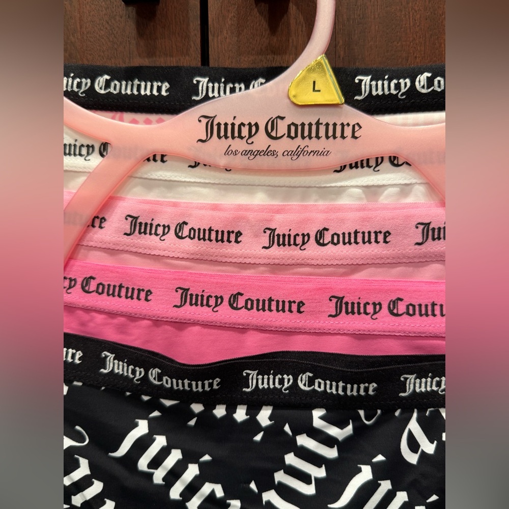 Juicy Couture NWT Sz L 5Pk Pinks, White & Black Juicy Logo Thong Panties (I054) - Picture 5 of 8